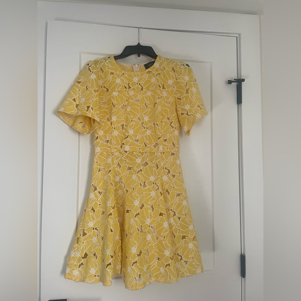Vici Yellow Lace Floral Mini Dress